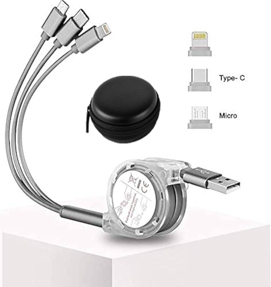 Huntindia Retractable 3in1 Multiple Ports Devices Multi Charging Cable+Pouch Charging Pad-image-38