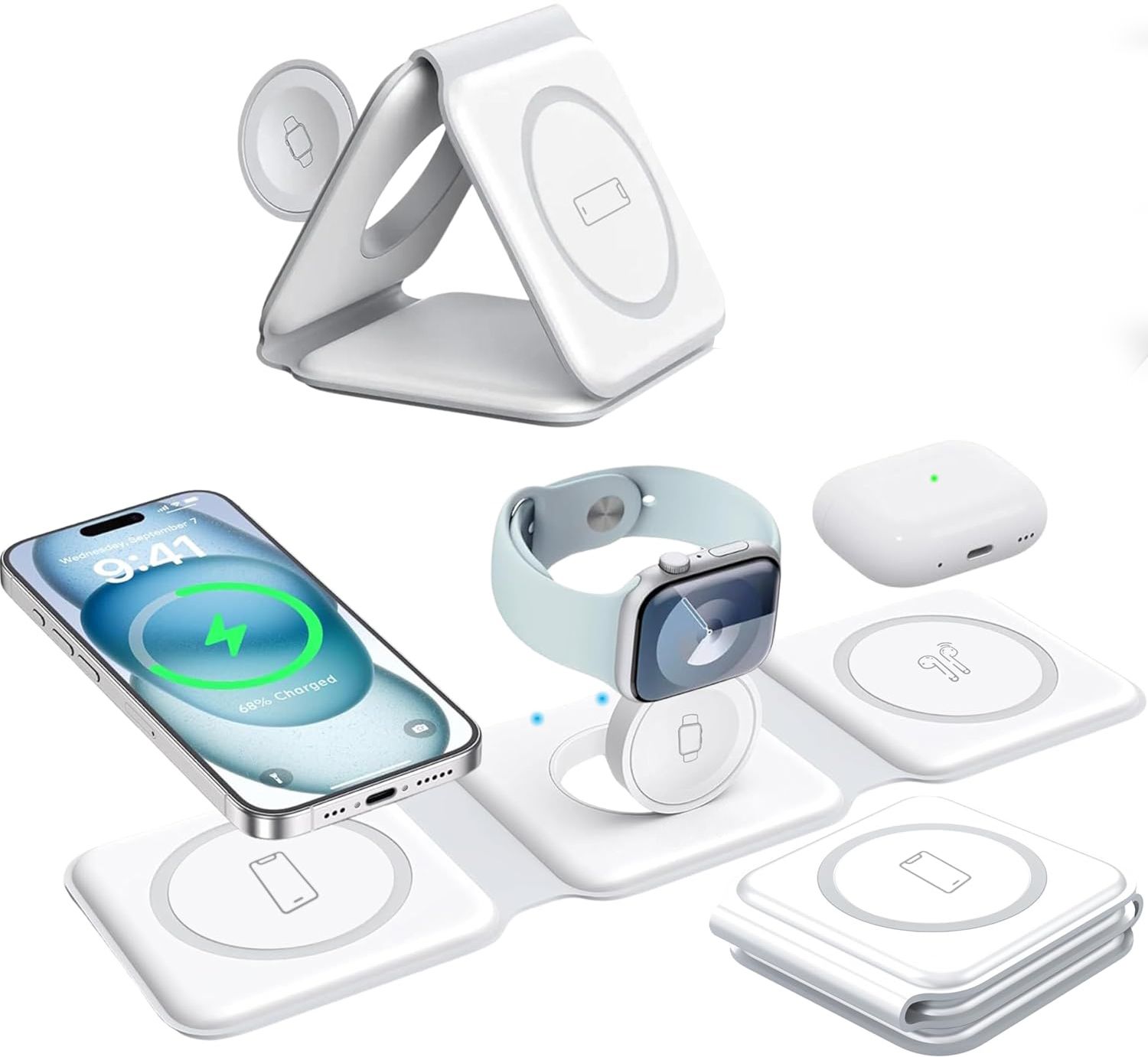 XMUVIT 3-in-1 Magnetic Foldable MagSafe Wireless Charger 23W for iPhone,iWatch & AirPod Charging Pad-picture-21