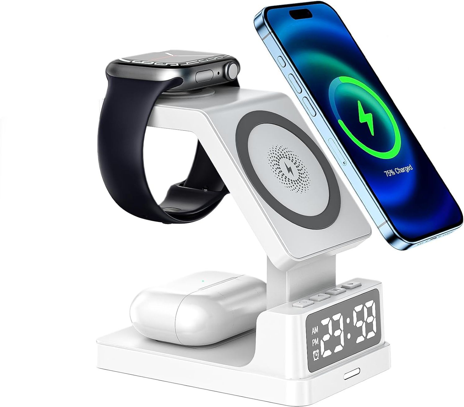 Jxrev 23W 3 in 1 Wireless Charger with Alarm Clock for iPhone 17 to 12,Air-pods/iWatch Charging Pad-image-49