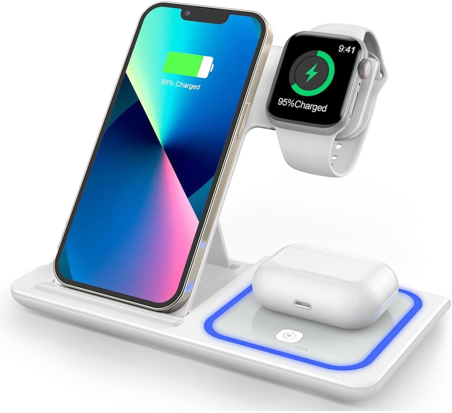 Cokoeye 3 in 1 Fast Wireless Charging Station for iPhone, iWatch, Airdops - Black Charging Pad-picture-16