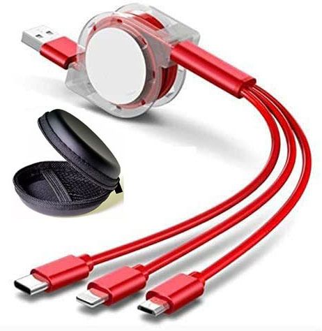 Huntindia USB Multiple Charging Cord Cable Nylon Braided Retractable 3in1 Cable +Pouch Charging Pad-image-10