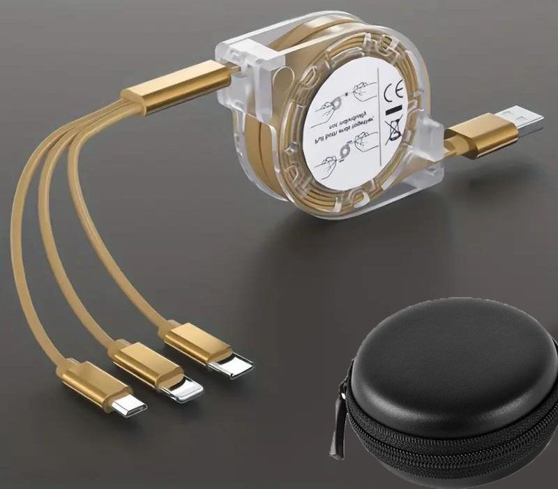 Huntindia Multiple Charging Cord Universal Retractable Mobile Charger Cable+Carry Pouch Charging Pad-image-1