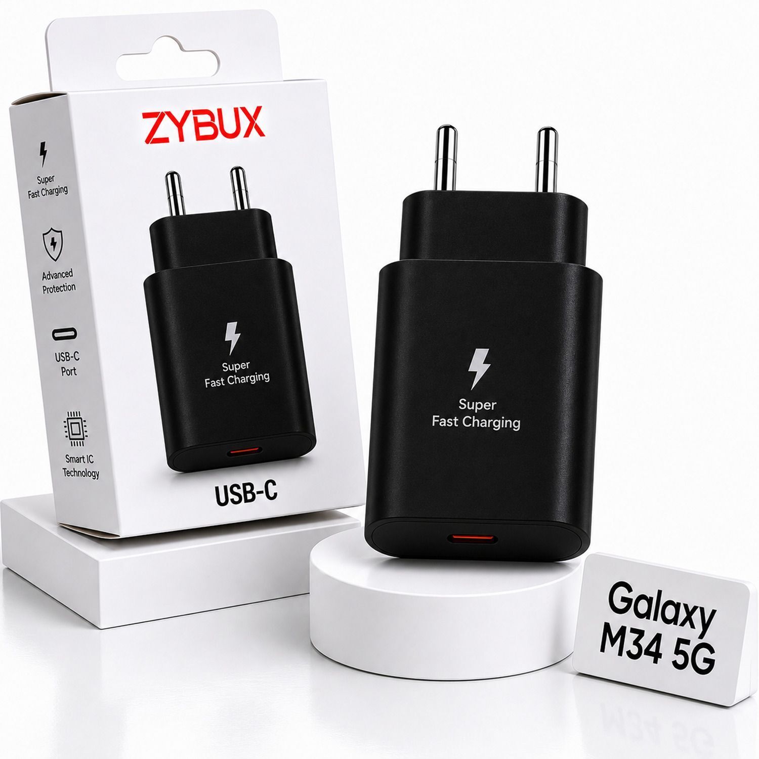 ZYBUZ 25W Original USB-C Superfast Samsung Galaxy M34 Charging Adapter, Black Charging Pad-image-40