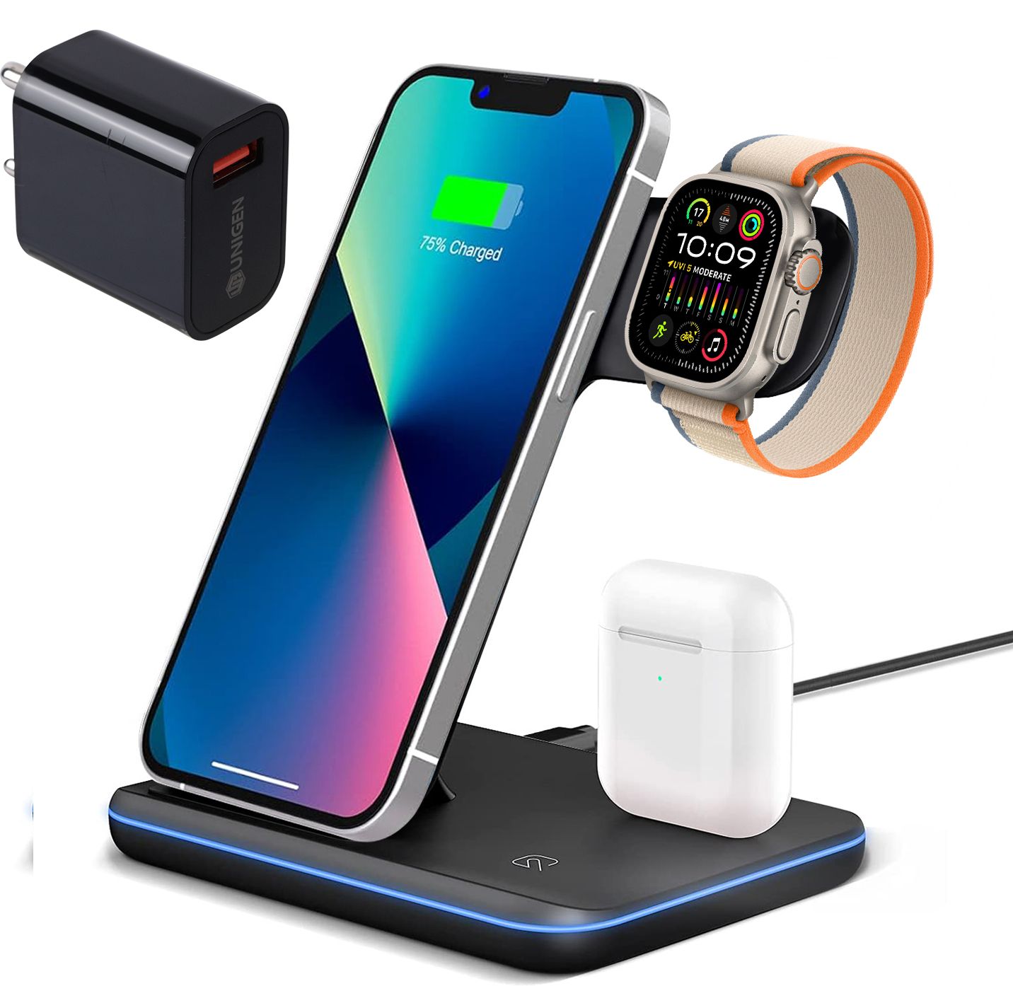unigenaudio UNIDOCK 3-IN-1 Wireless Charging Station For iWatch Airpods iPhone/Samsung [With 18W Adqapter] Charging Pad-image-28