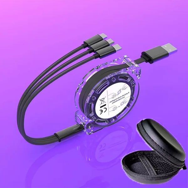 Huntindia 3-in-1 Retractable Charging Multi USB Cable Multiple Charging Cord Cable+Pouch Charging Pad-image-43