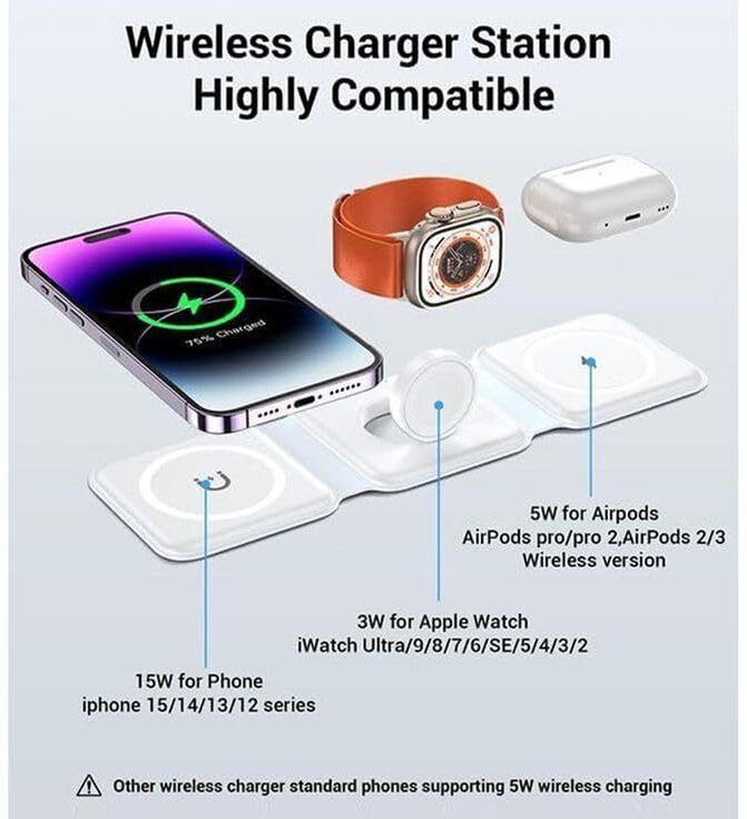 Viraan Magnetic 3 in 1 Wireless Charging Pad for Phone Watch Earbuds Charging Pad-image-41