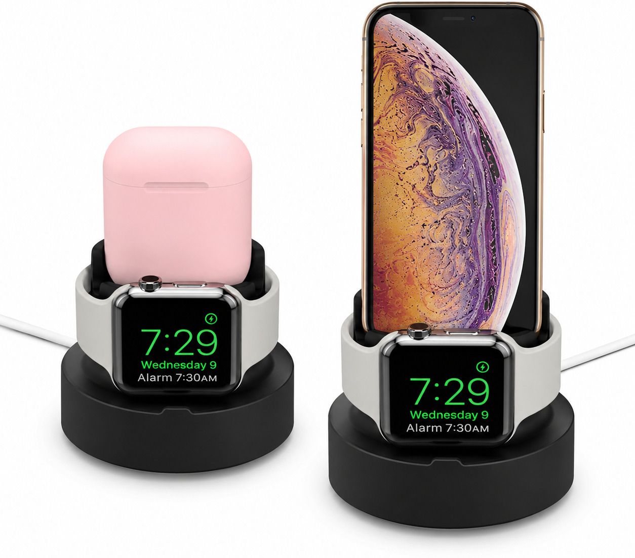 mizi 3 in 1 Charging Stand for Apple Watch, AirPods & Phone – Silicone Dock Black Charging Pad-image-22