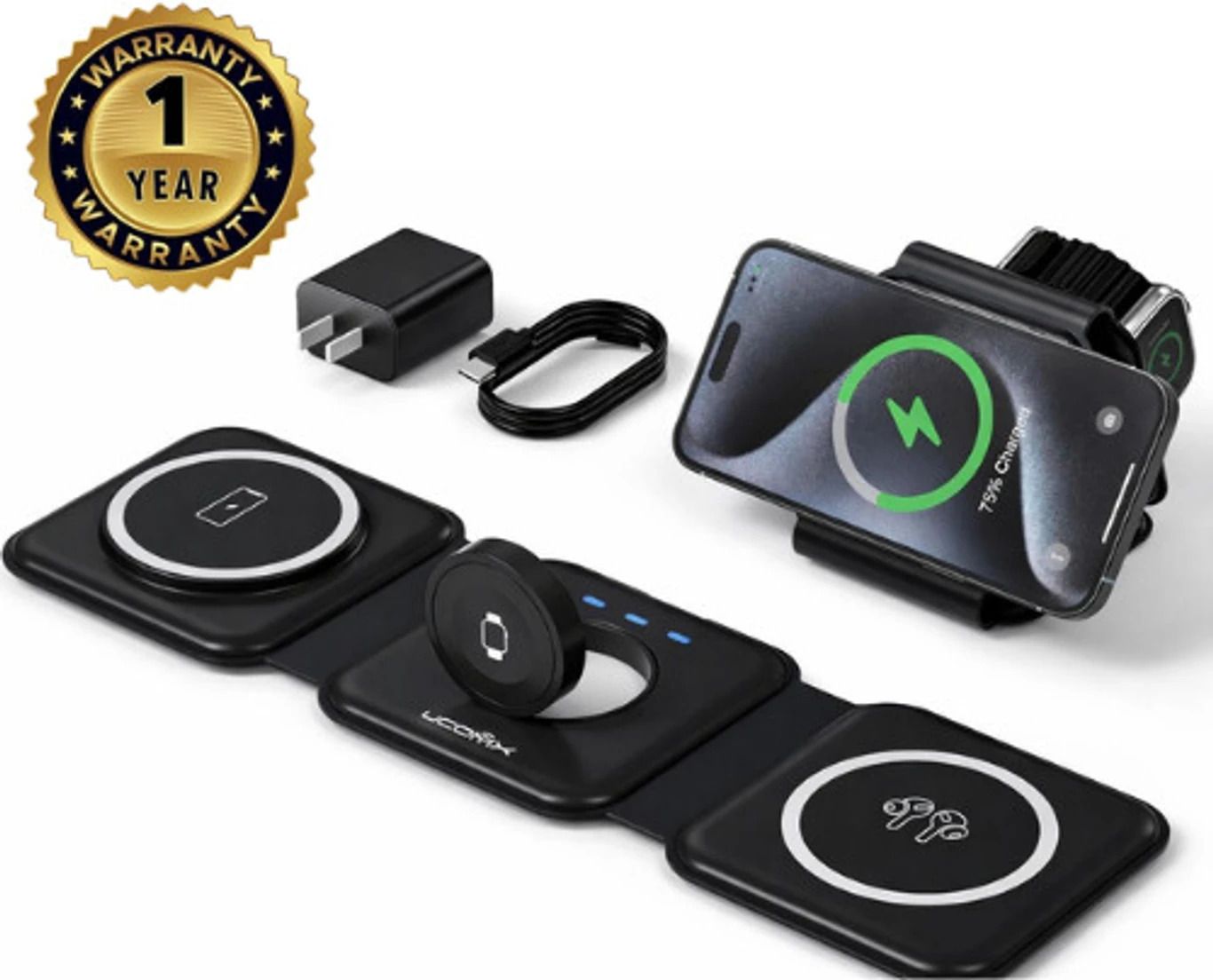 MANOJTRADERS 3 in 1 Folding Magnetic Wireless Charger 15W - Built-in Powerful Magnet Charging Pad-picture-20