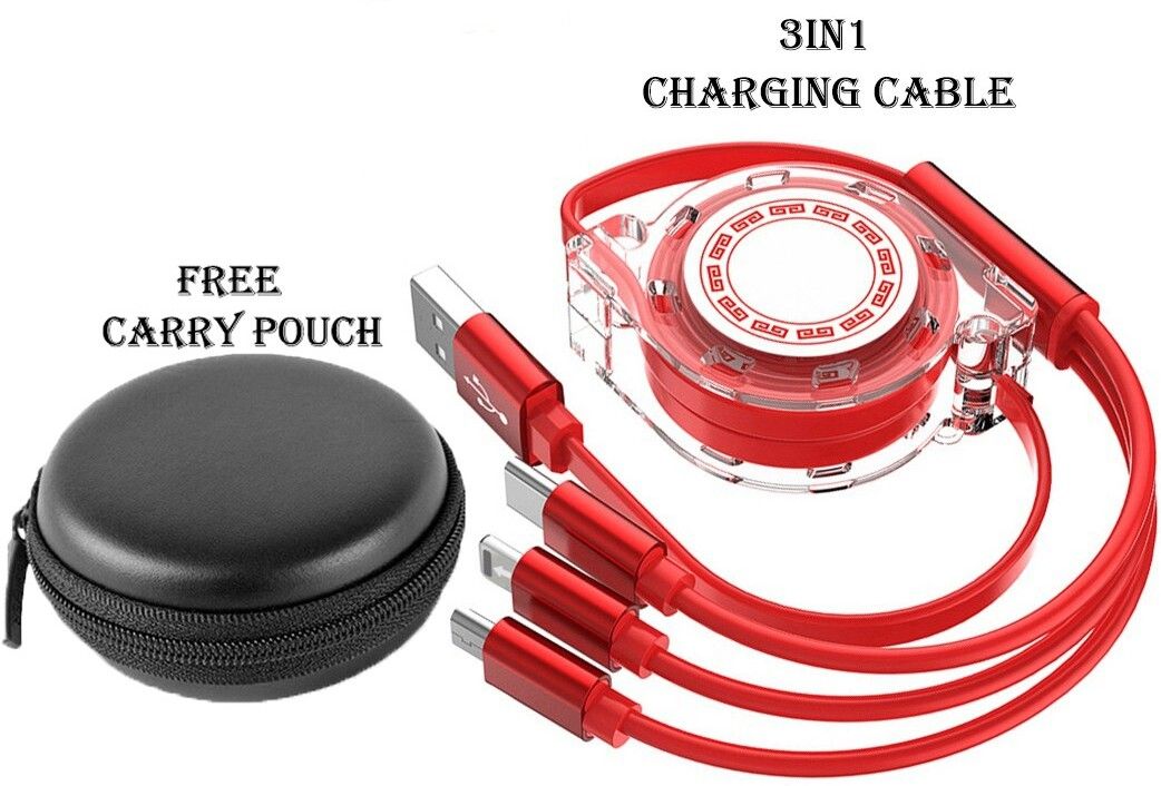 BUFONA 3-1 Multiple Ports Fast Charging Cable Retractable Mobile Data Cable+Carry Pouch Charging Pad-image-36