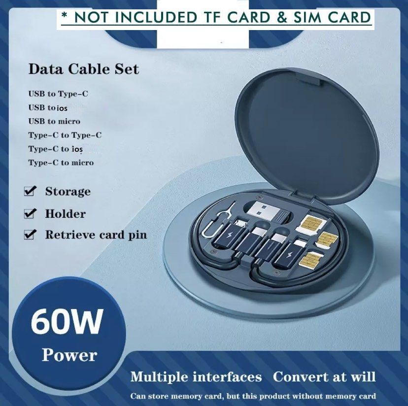 POZUB All Usb Cable Kit Universal Adapter Card Storage Box 60W 5In1 Fast ChargingCable Charging Pad-image-28