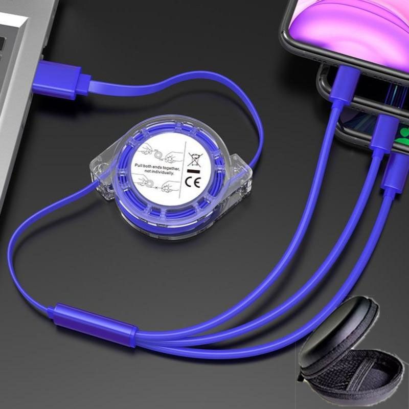 Huntindia NylonBraided Multiple Charging Cord Cable Universal Retractable 3in1 Cable+Pouch Charging Pad-image-48