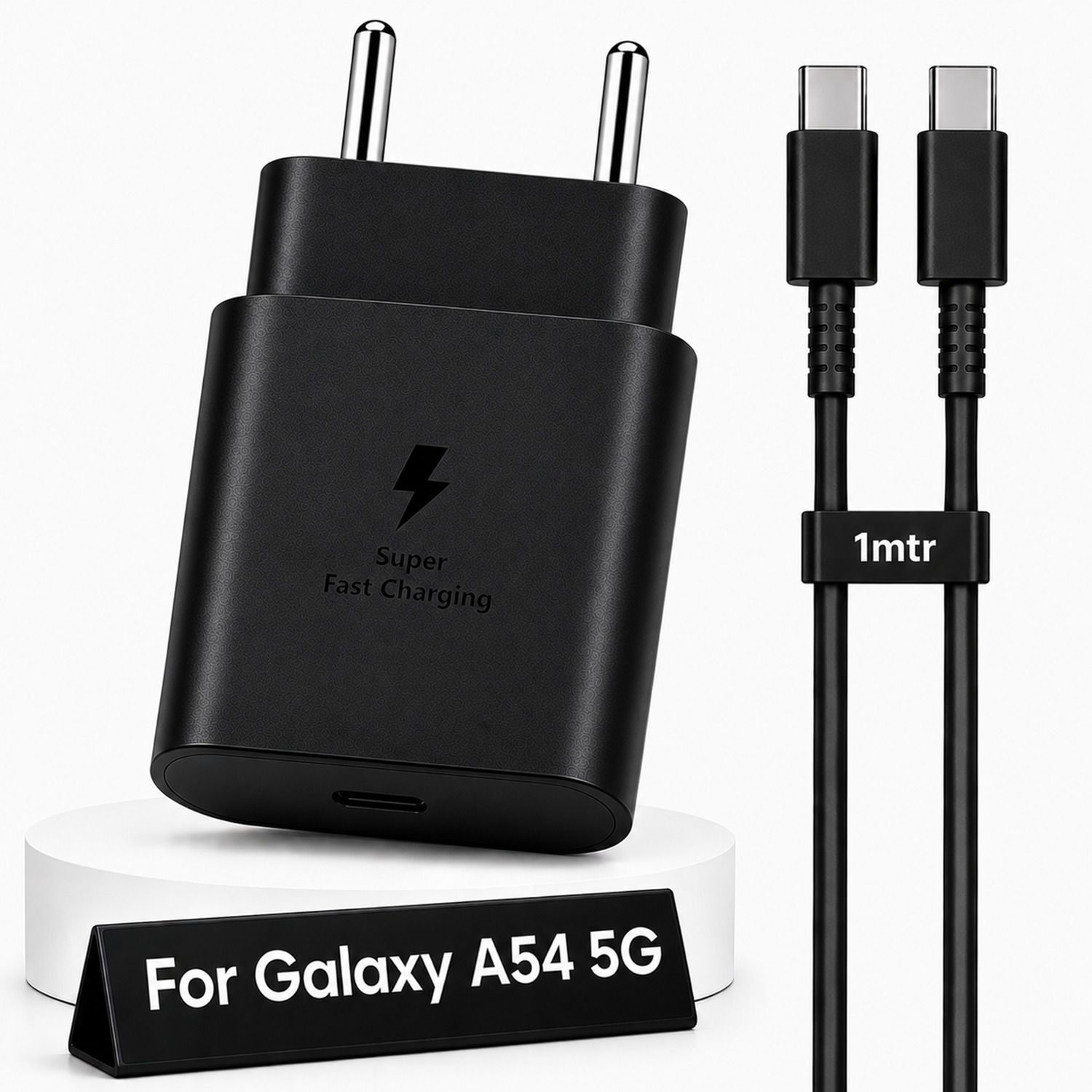 Zybux 25W Super-Fast Original Samsung Galaxy A54 5G Charging Black Adapter with Cable Charging Pad-image-46