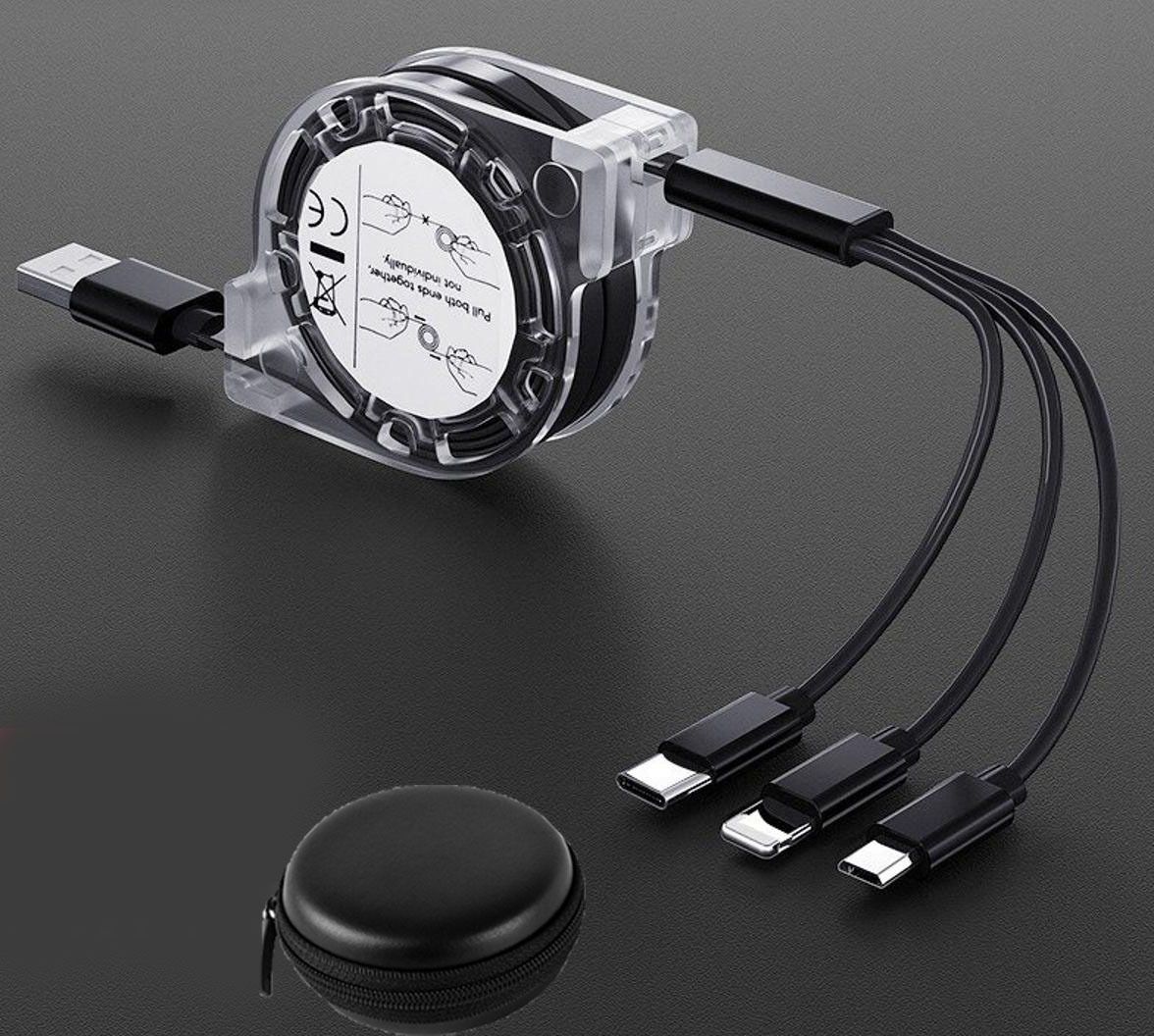 Huntindia Retractable Portable 3 in 1 Cable USB Multiple Charging Cord Cable+Pouch Charging Pad-picture-11