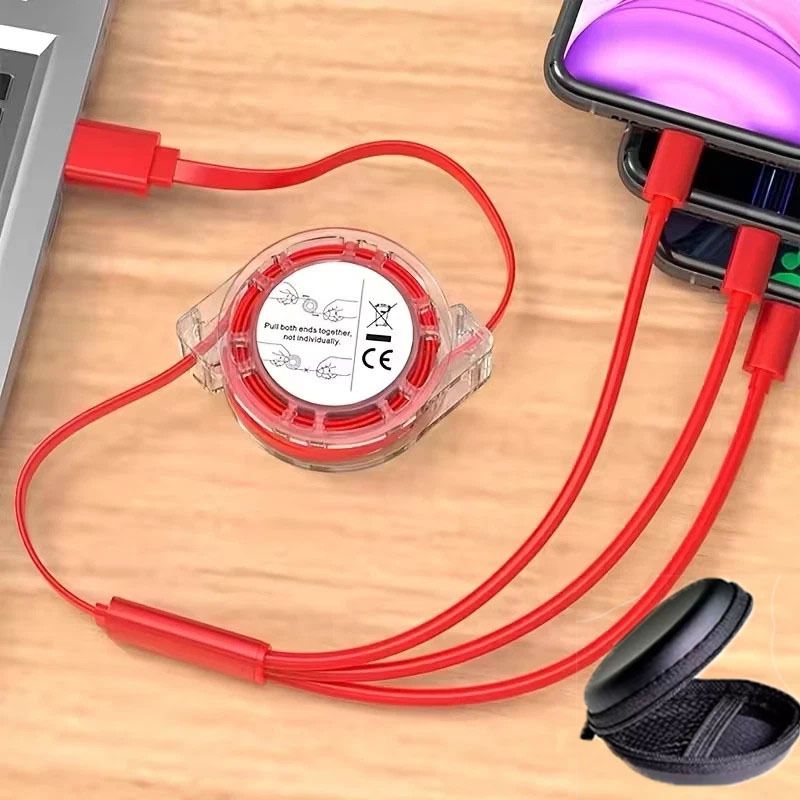 Huntindia Retractable USB Charge Cord Compatible with Phone/Type C/Micro 3in1 Cable +Pouch Charging Pad-image-27