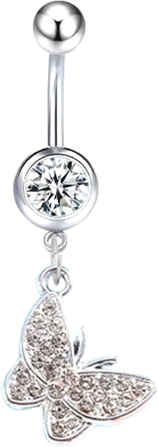 Sorellaz Womens Silver Navel Belly Button Piercing Butterfly Banana Bell Crystal Ring Metal Beaded Charm-image-26