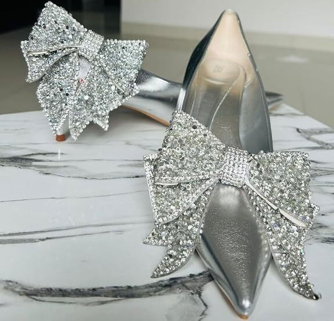Charmify By Yasha Women's High Heel Fashion Big Bow Shoe Clips Gemstones with Fabric Shoe Charm-image-25