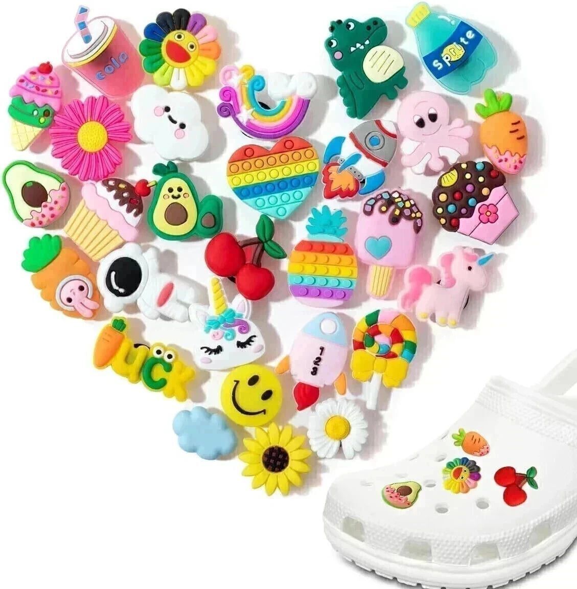 YUJASV 30Pcs Cartoon Clog Slipper Charms, Random Different Cute Shoe Decoration Charms Rubber Shoe Charm-image-23
