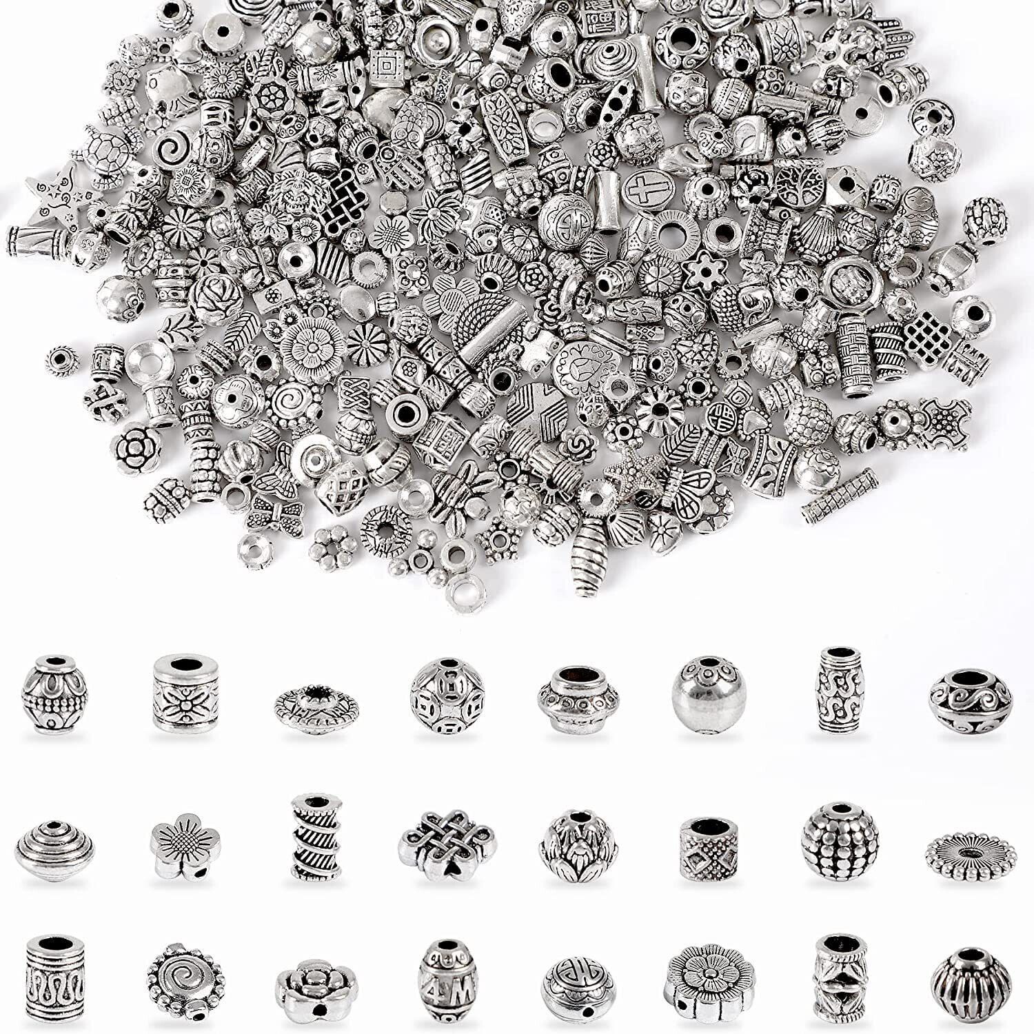 Zibuyu 200–220 Pcs Silver Metal Spacer Beads for Jewelry Making Metal Beaded Charm-picture-14