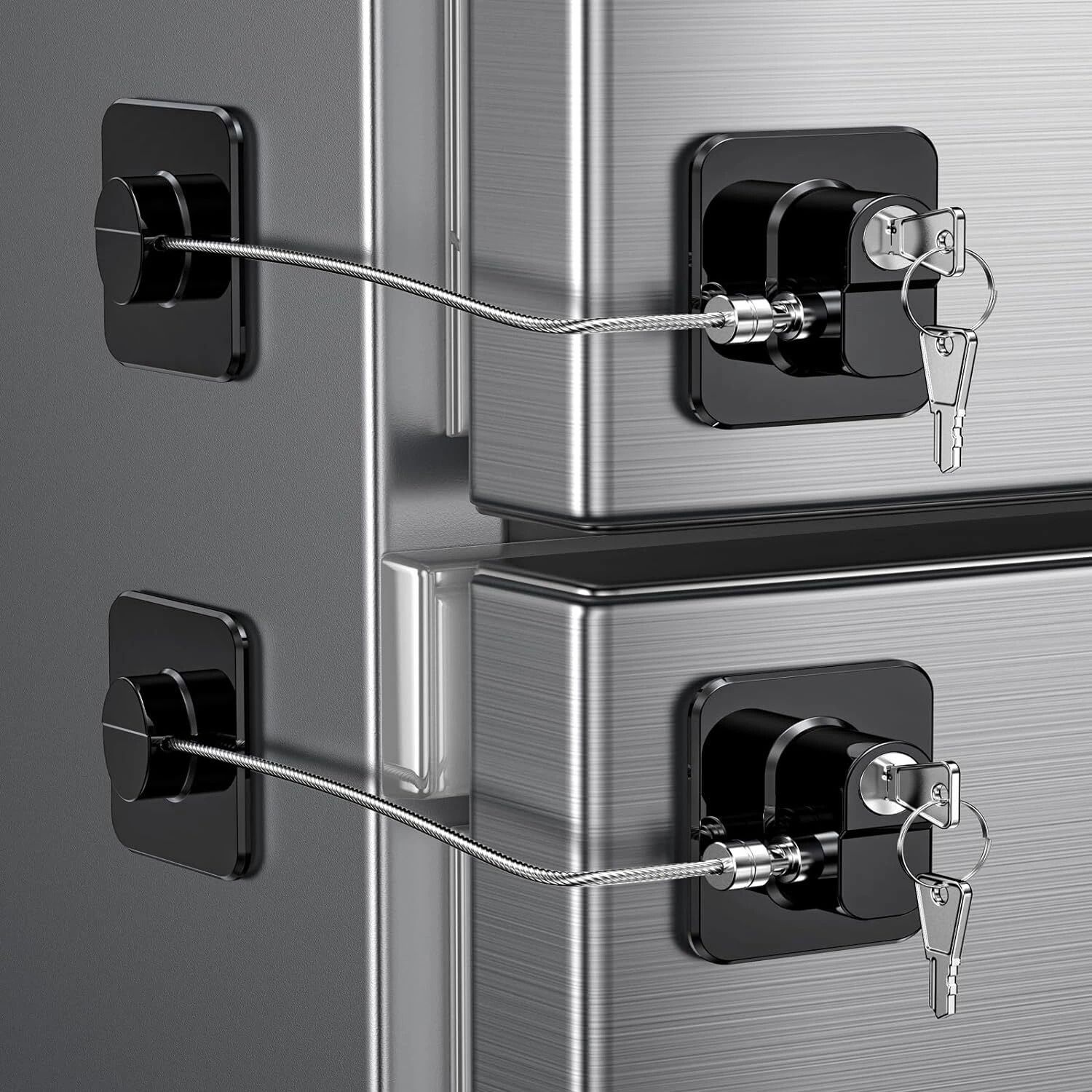 Child Safety Device Refrigerator Door Lock With 2 Keys & Adhesives Pack of 2