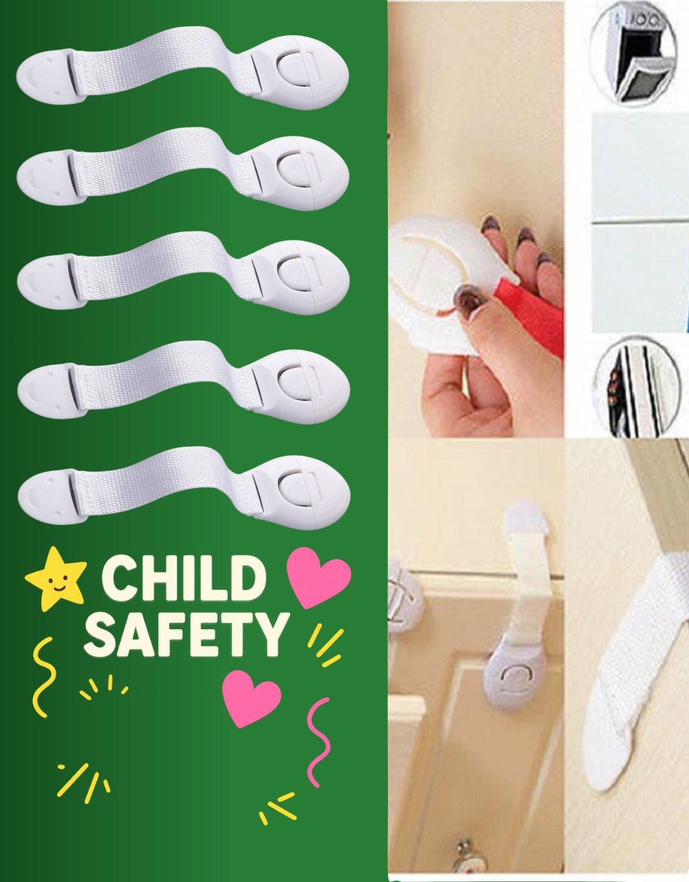 LockMate Safety Strap – White, Pack of 5 Child Safety Strap Lock