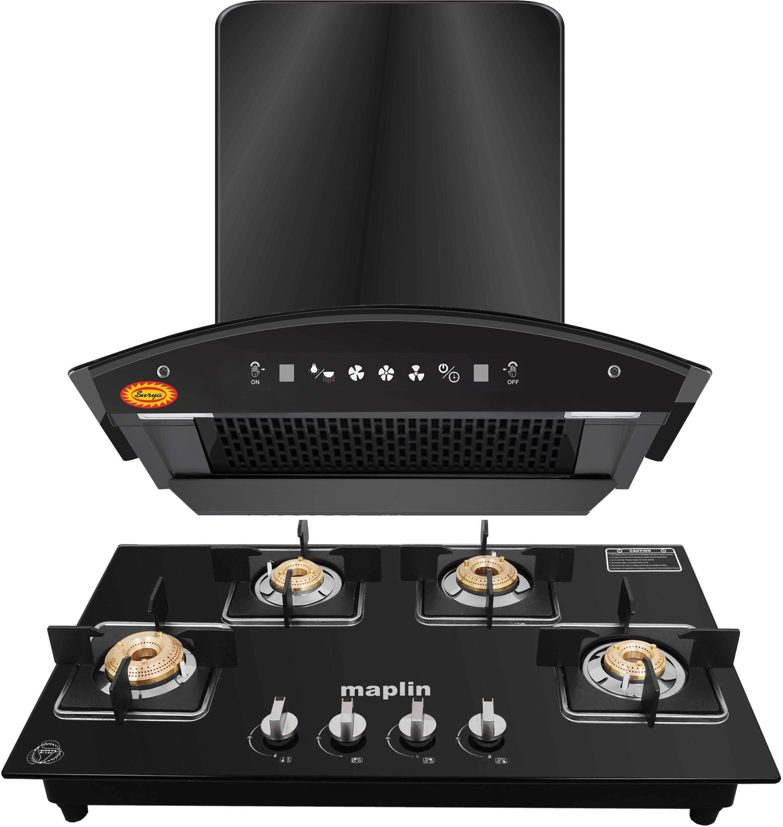 surya Combo of Kitchen Chimney SS60 Net + 4 Burner Gas Cooktop GH04 Black Auto Clean Wall Mounted Black 1400 CMH Chimney-picture-21