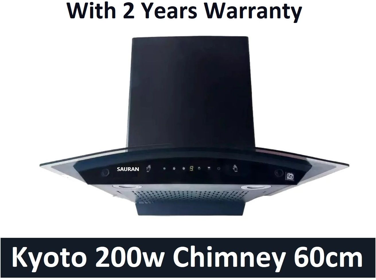 sauran Kyoto Kitchen Chimney 60cm Auto Clean Touch Control With Warranty(CHM27) Auto Clean Wall and Ceiling Mounted Black 1300 CMH Chimney-picture-23