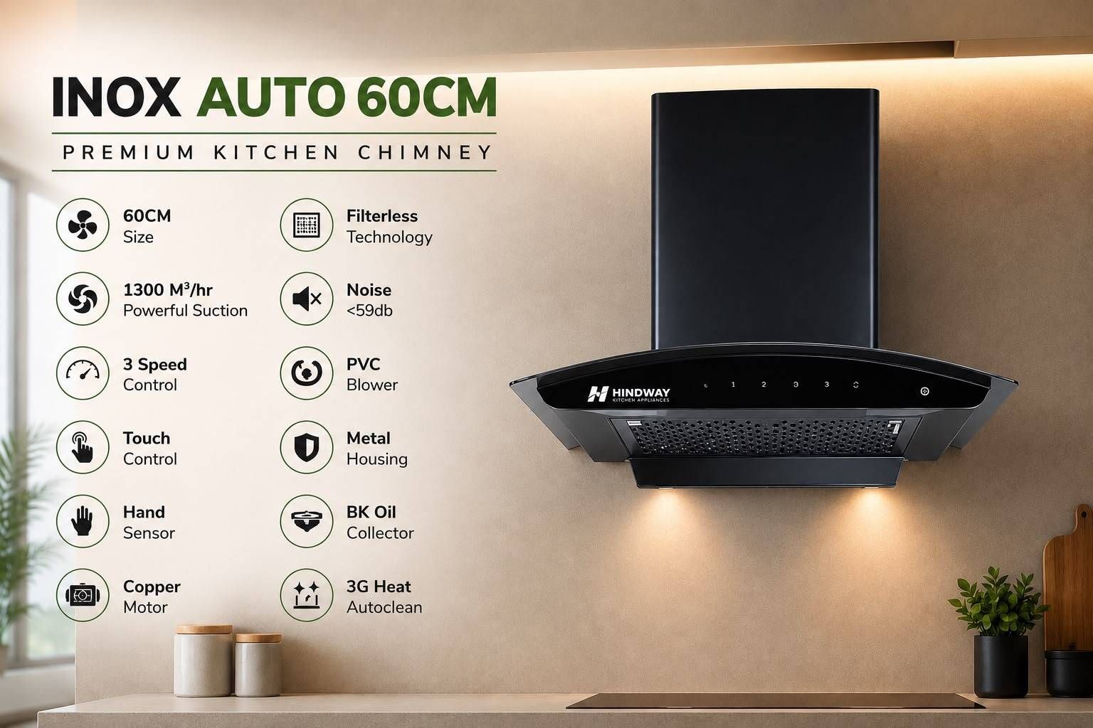 INOX AUTO 60CM 1300 CMH 60 cm Auto Clean Chimney-image-12