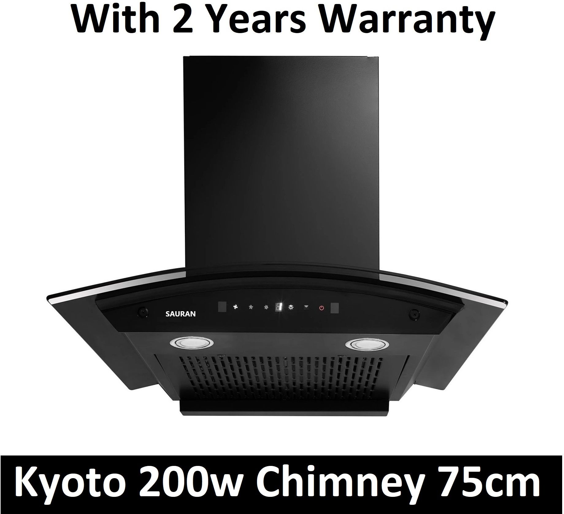 sauran Kyoto Kitchen Chimney 75cm Auto Clean Touch Control With Warranty(CHM36) Auto Clean Wall and Ceiling Mounted Black 1300 CMH Chimney-picture-1