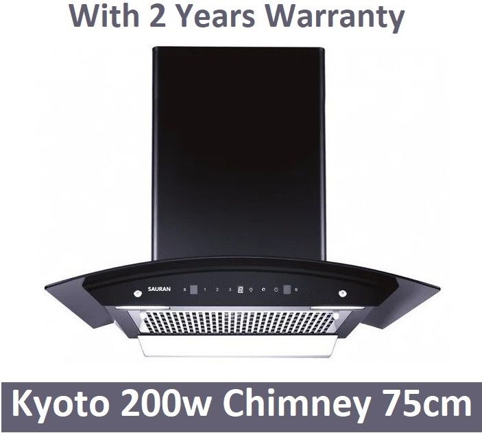 sauran Kyoto Kitchen Chimney 75cm Auto Clean Touch Control With Warranty (CHM38) Auto Clean Wall and Ceiling Mounted Black 1300 CMH Chimney-picture-4