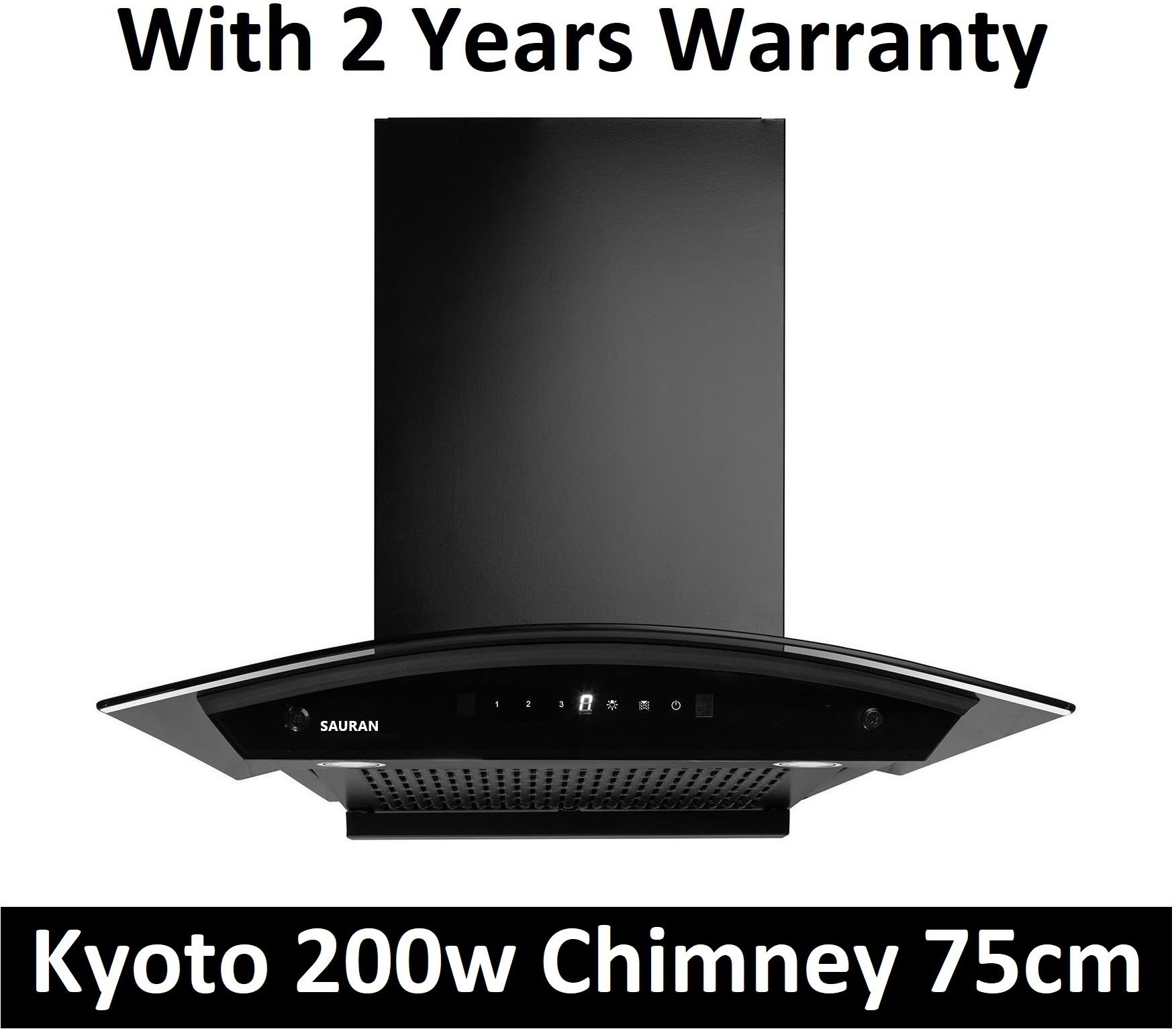 sauran Kyoto Kitchen Chimney 75cm Auto Clean Touch Control With Warranty (CHM44) Auto Clean Wall and Ceiling Mounted Black 1300 CMH Chimney-picture-5