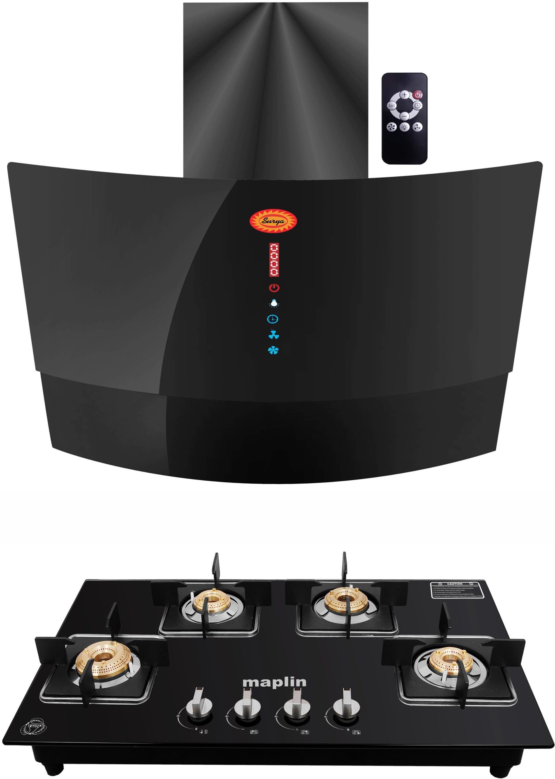Combo of 4 Burner LPG Cooktop (GH04) and Kitchen Chimney SUGO (90cm) Auto Clean Wall Mounted Black 1400 CMH Chimney-image-28