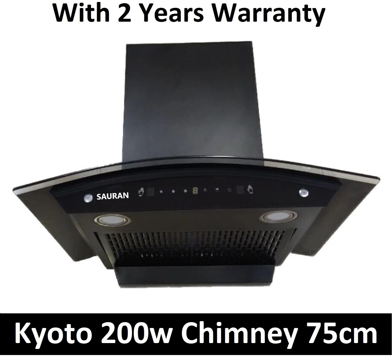 sauran Kyoto Kitchen Chimney 75cm Auto Clean Touch Control With Warranty (CHM42) Auto Clean Wall and Ceiling Mounted Black 1300 CMH Chimney-picture-2