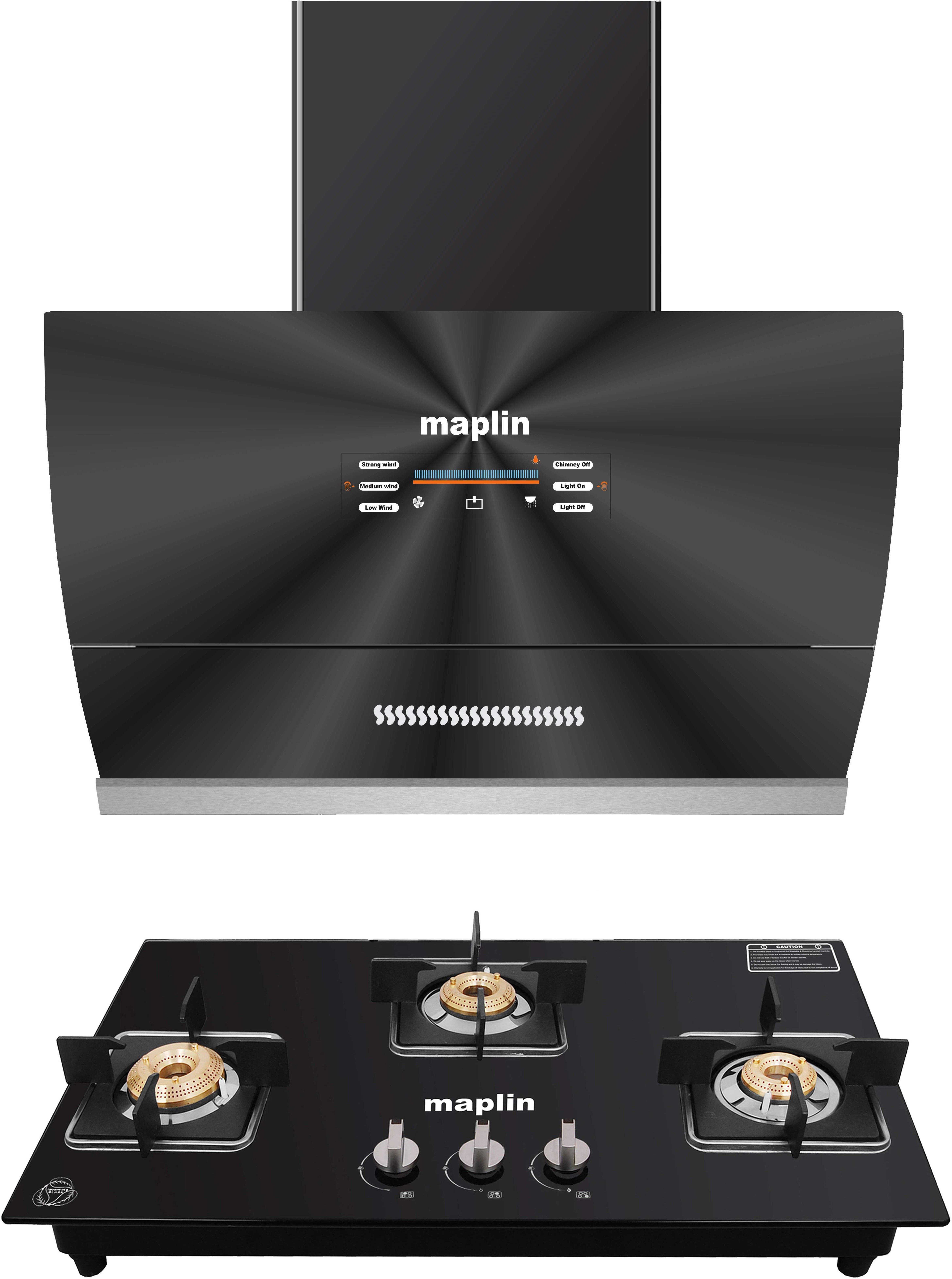 Combo of Voice Chimney VC90 + 3 Burner Gas Cooktop GH03 Auto Clean Wall Mounted Black 1400 CMH Chimney-image-41