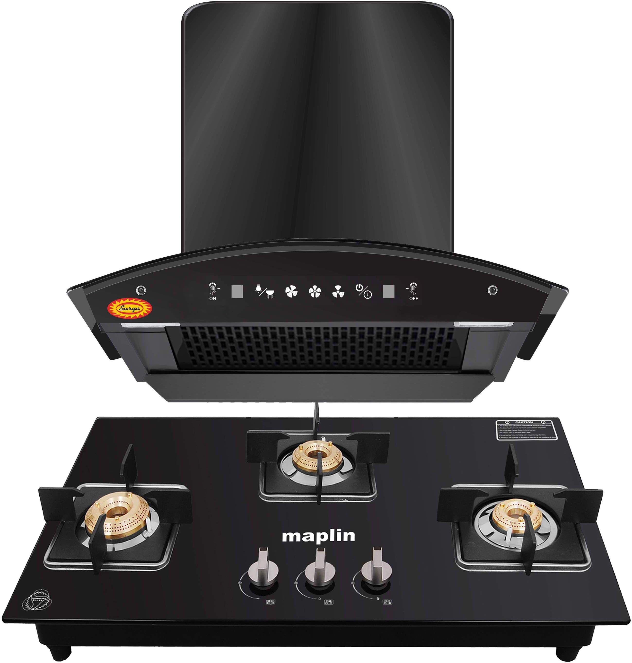 surya Combo of Kitchen Chimney SS60 Net + 4 Burner Gas Cooktop GH03 Black Auto Clean Wall Mounted Black 1400 CMH Chimney-picture-32