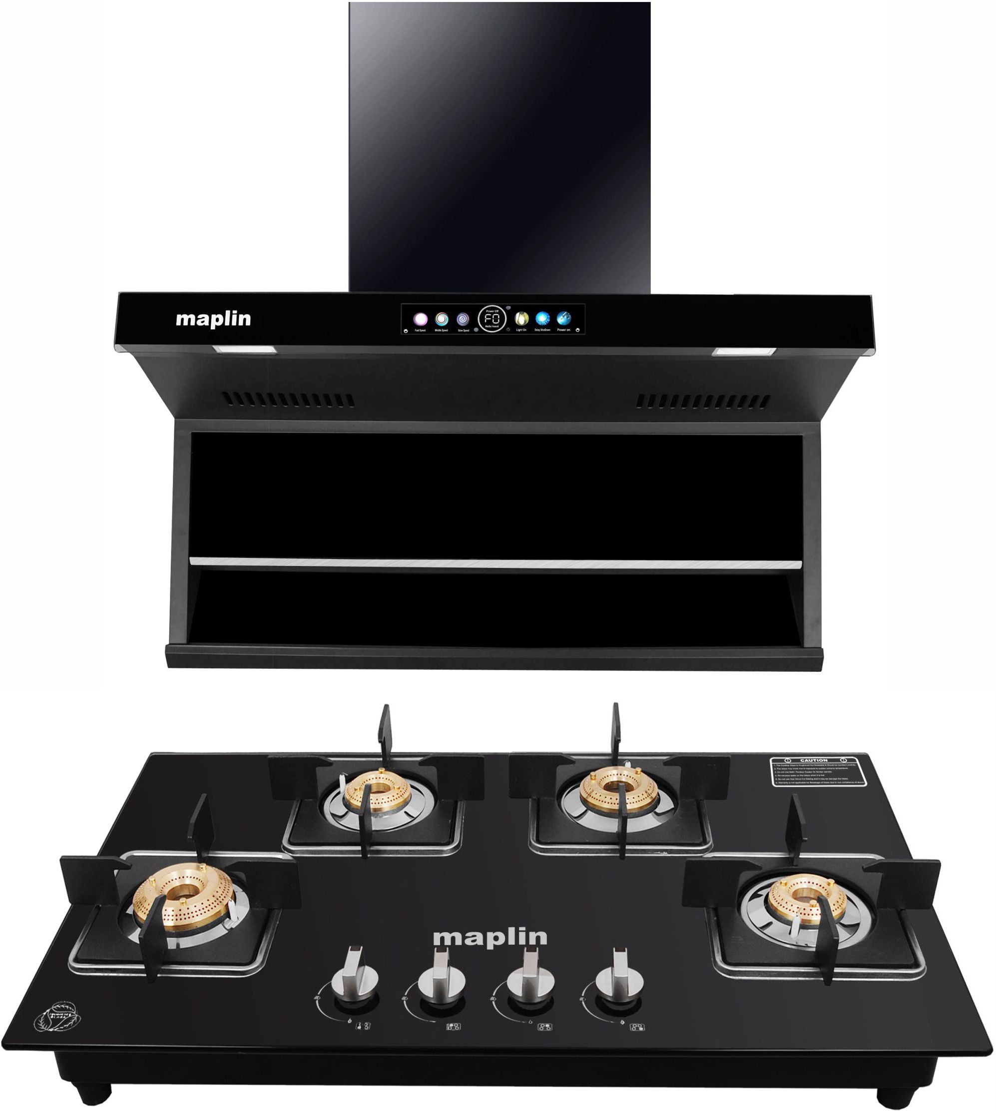 Combo of Kitchen Chimney T05 Long + 4 Burner Gas Cooktop GH04 Black Auto Clean Wall Mounted Black 1400 CMH Chimney-image-7