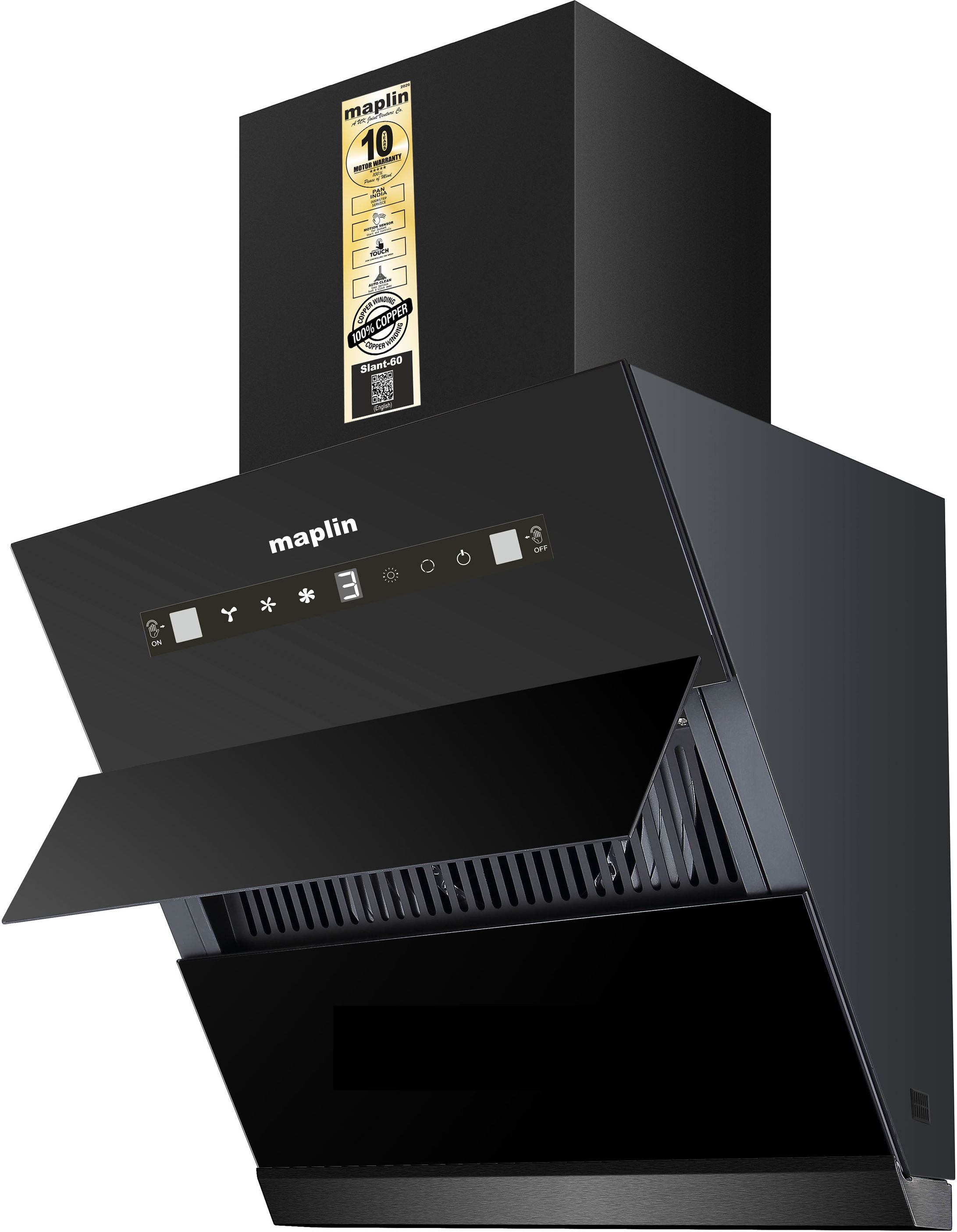 maplin Auto Glass Opening Slant60 Auto Clean Wall Mounted Black 1500 CMH Chimney-picture-13