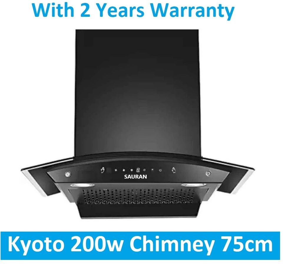 sauran Kyoto Kitchen Chimney 75cm Auto Clean Touch Control With Warranty (CHM43) Auto Clean Wall and Ceiling Mounted Black 1300 CMH Chimney-picture-3