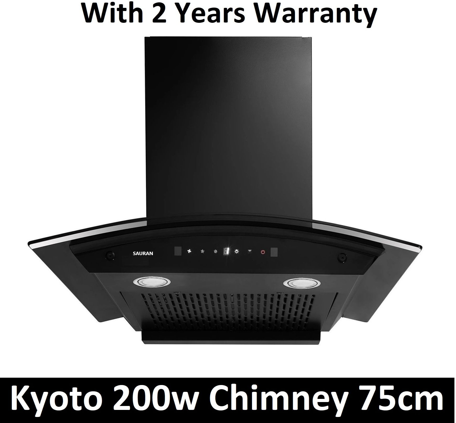 sauran Kyoto Kitchen Chimney 75cm Auto Clean Touch Control With Warranty (CHM45) Auto Clean Wall and Ceiling Mounted Black 1300 CMH Chimney-picture-17