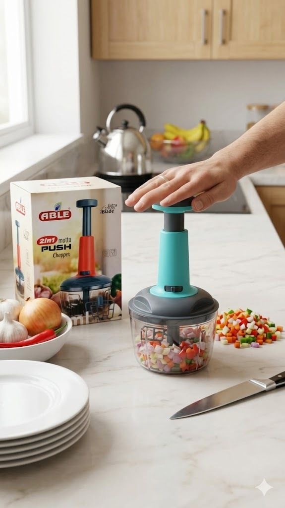 Push Vegetable Chopper with Stainless Steel Blades | Garlic & Fruit Cutter Electric Vegetable & Fruit Chopper-image-26