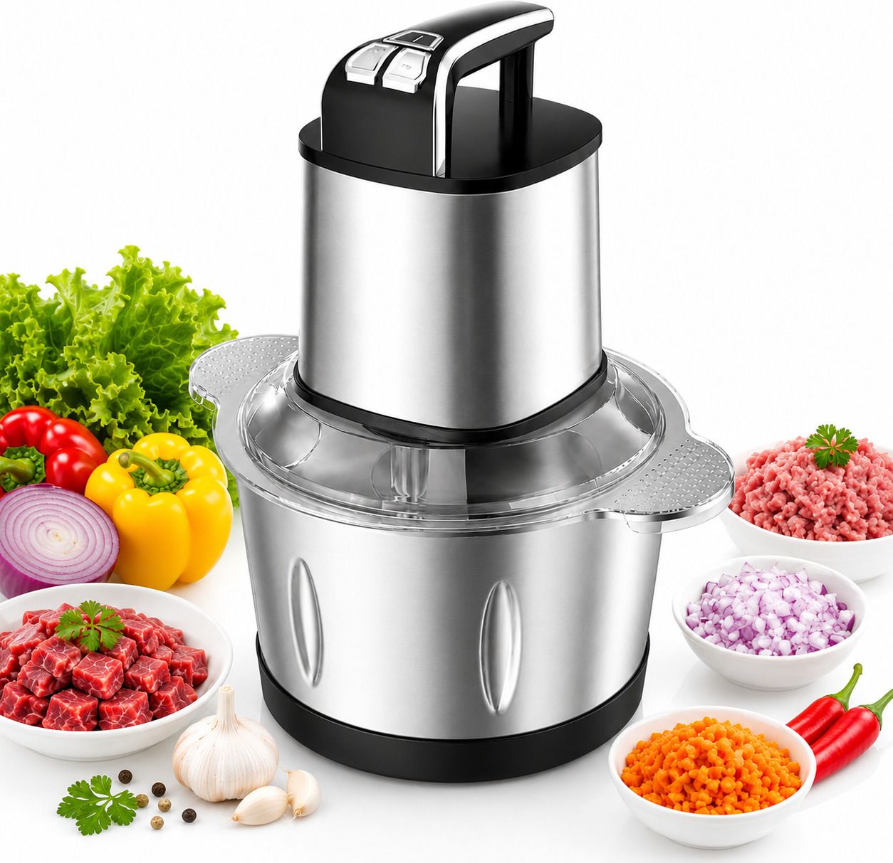 3L Food Processor 300W Vegetable Chopper - Used for Dough Stirring, Onion, Meat Electric Vegetable & Fruit Chopper-image-7