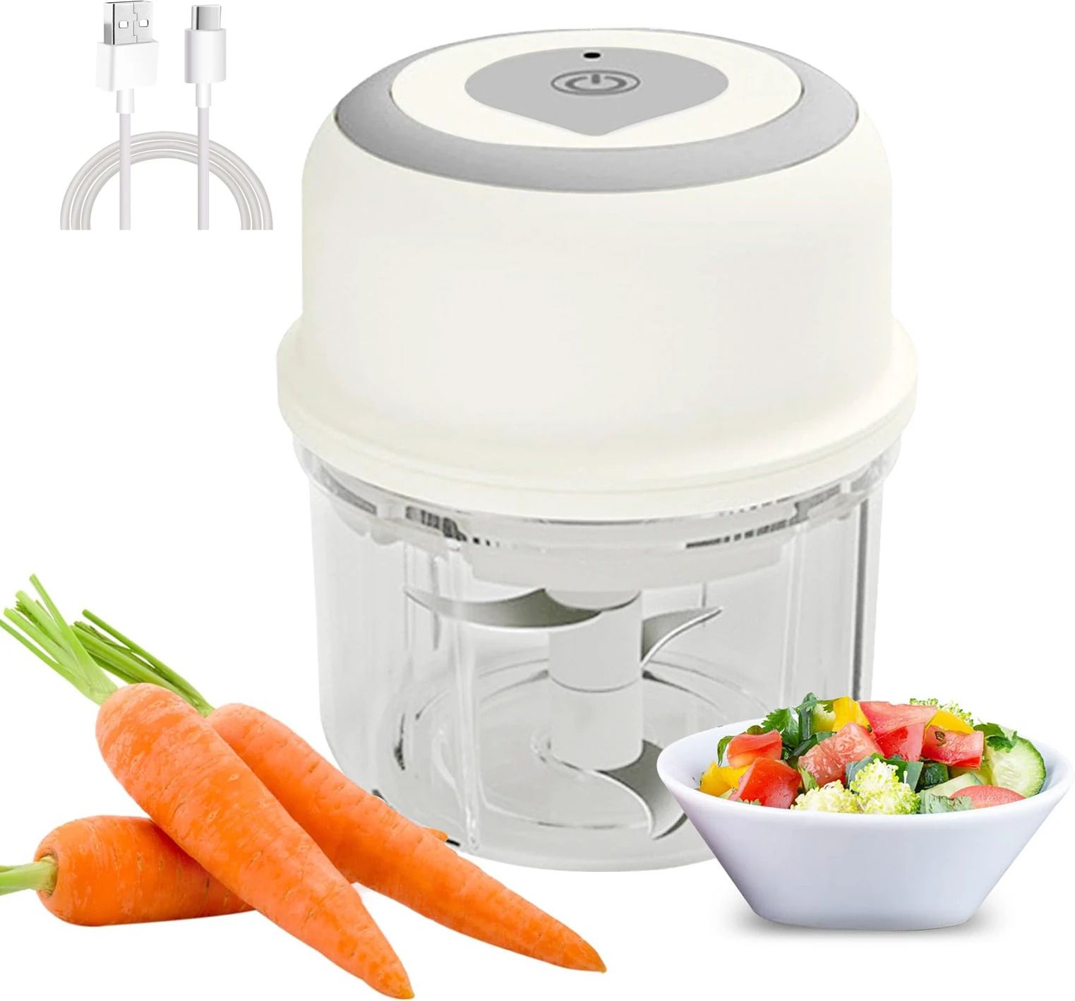 Rechargeable Compact Electric Chopper, 250ml Storage Container Steel Blades Electric Vegetable & Fruit Chopper-image-11