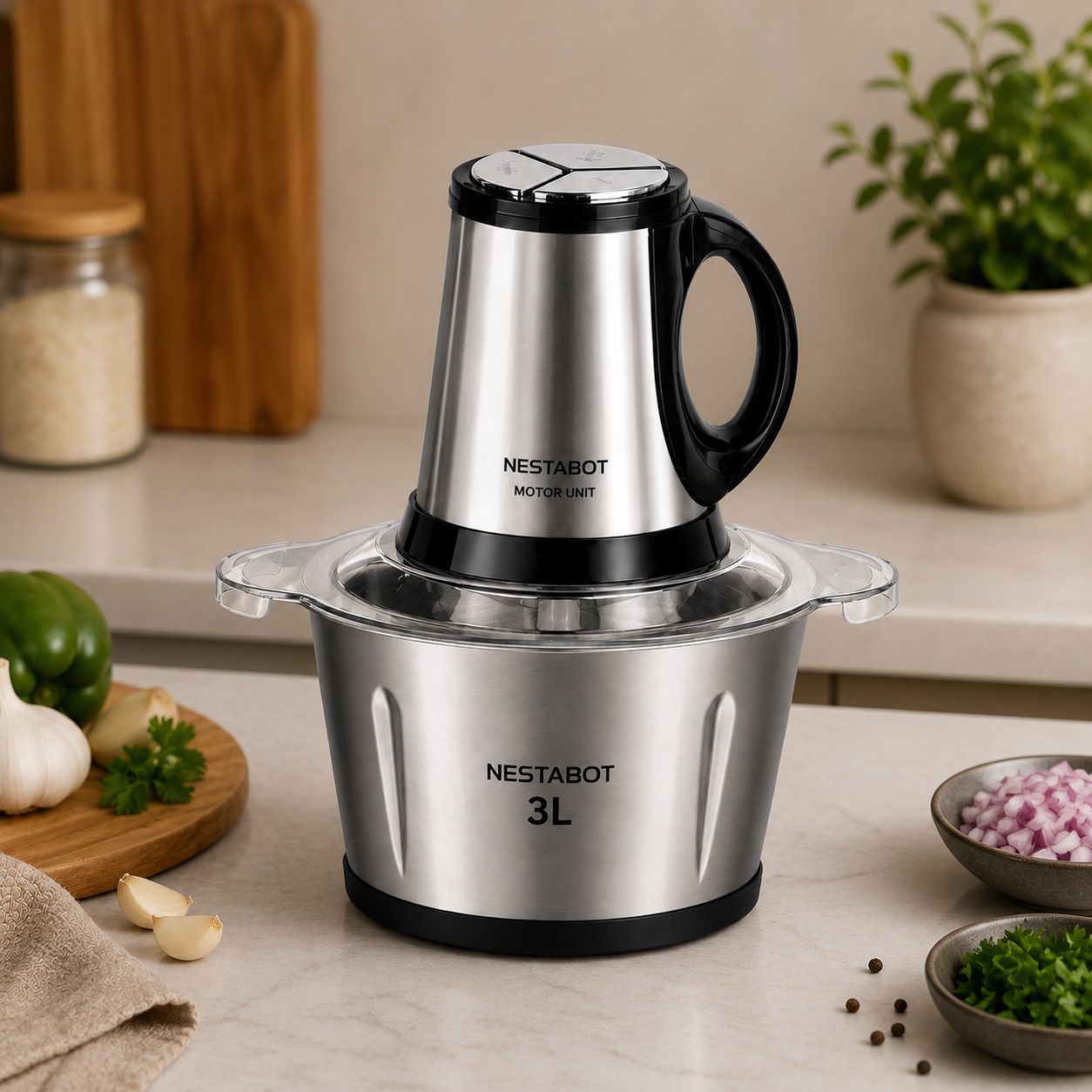 3L Electric Food Chopper Vegetable Cutter & Meat Grinder | Stainless Steel Body Electric Vegetable & Fruit Chopper-image-38