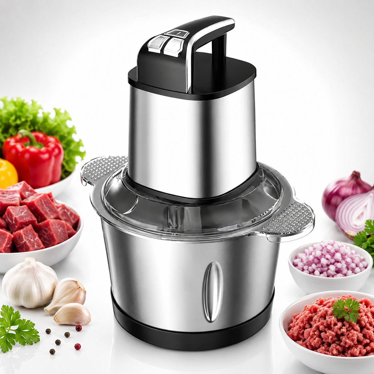Electric Chopper 3L Stainless Steel,2 Speed Modes,300 W,4 Bi-Level Blades Electric Vegetable & Fruit Chopper-image-5