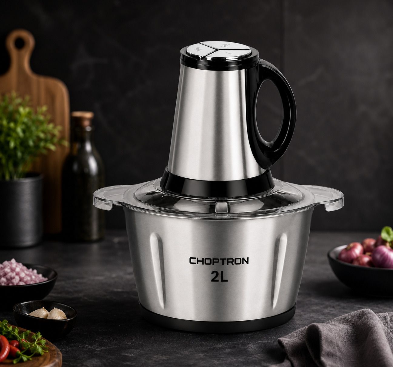 2L Electric Food Chopper with Stainless Steel Bowl & 4D Blades Electric Vegetable & Fruit Chopper-image-16