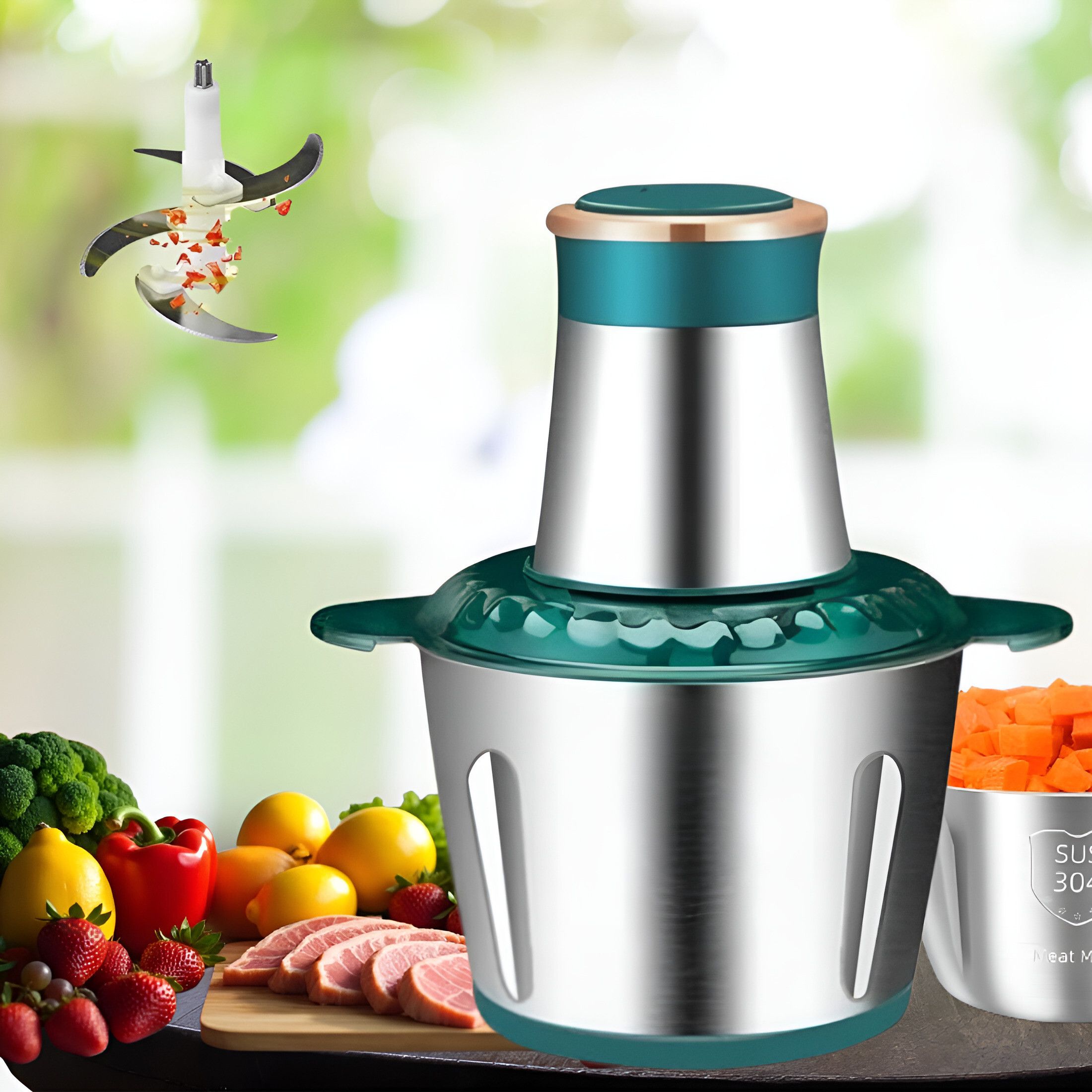 300W Electric Food Processor with 3-Liter Stainless Steel Bowl,Grinding,Chopping Electric Vegetable & Fruit Chopper-image-13
