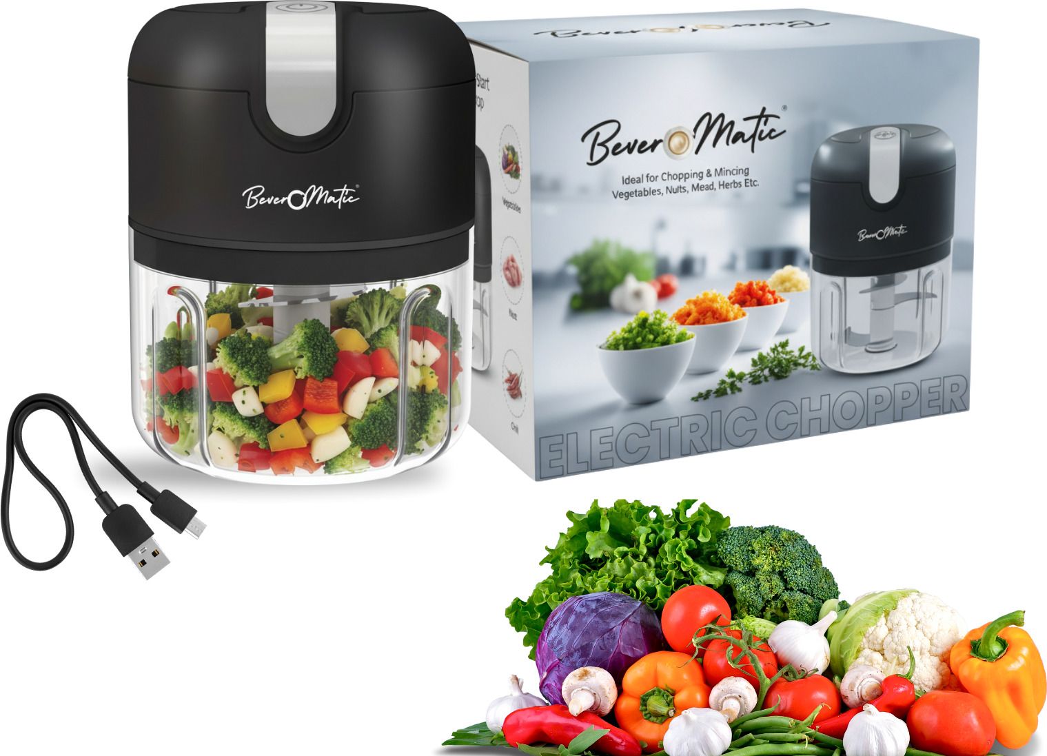 beveromatic Rechargeable Food Chopper-SS Blades, 1200 MAh Battery Electric Vegetable & Fruit Chopper-picture-13