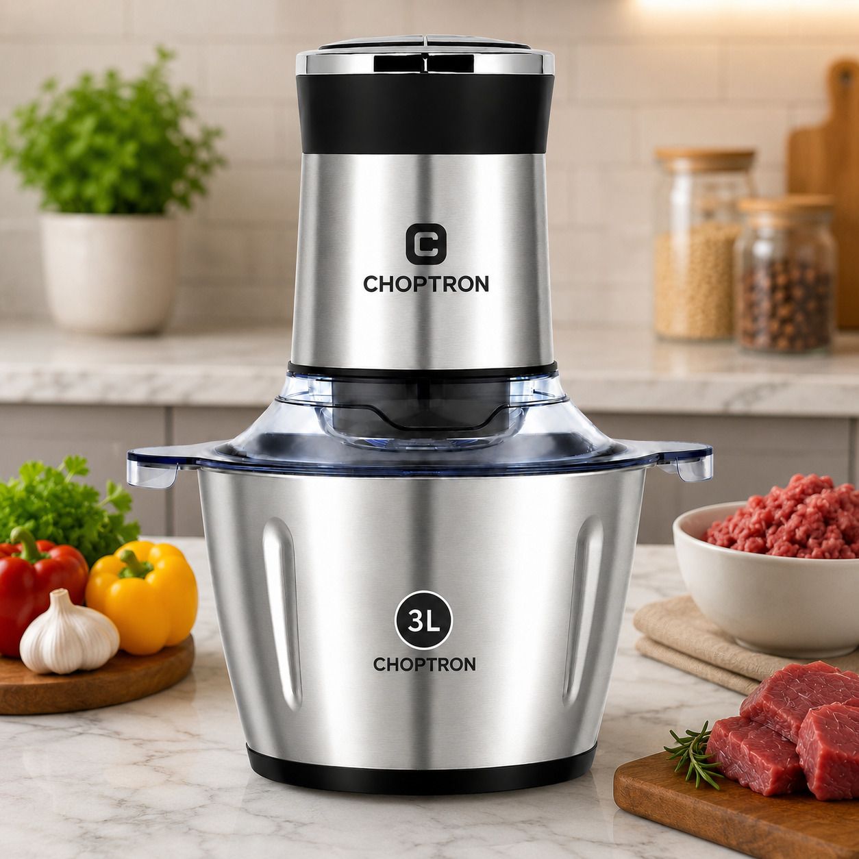choptron 3L Electric Food Chopper with Stainless Steel Bowl & 4D Blades Electric Vegetable & Fruit Chopper-picture-28