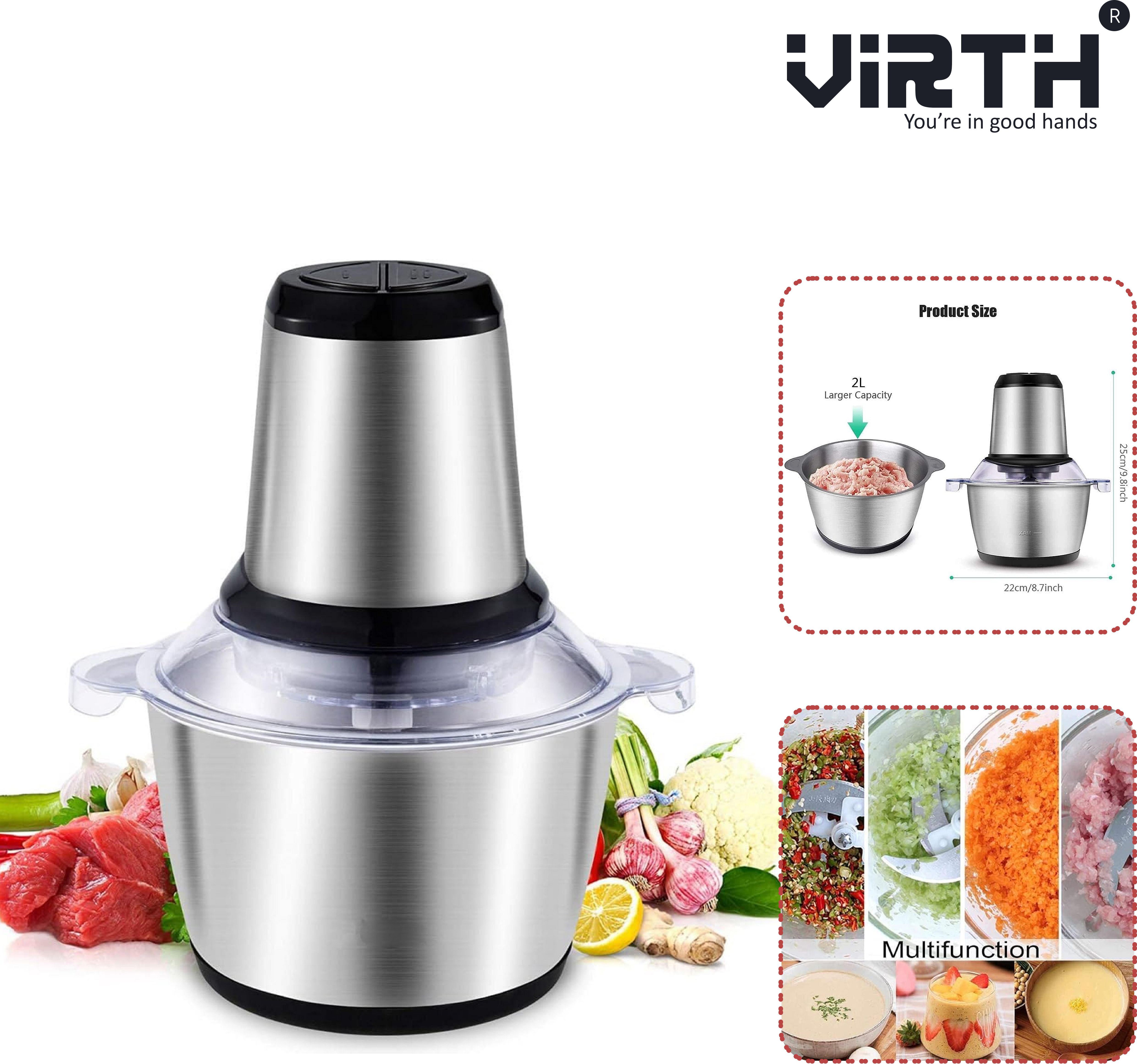 Electric Meat Grinder 2L Multi Function Stainless Steel Vegetables 2-Speed Electric Vegetable & Fruit Chopper-image-32