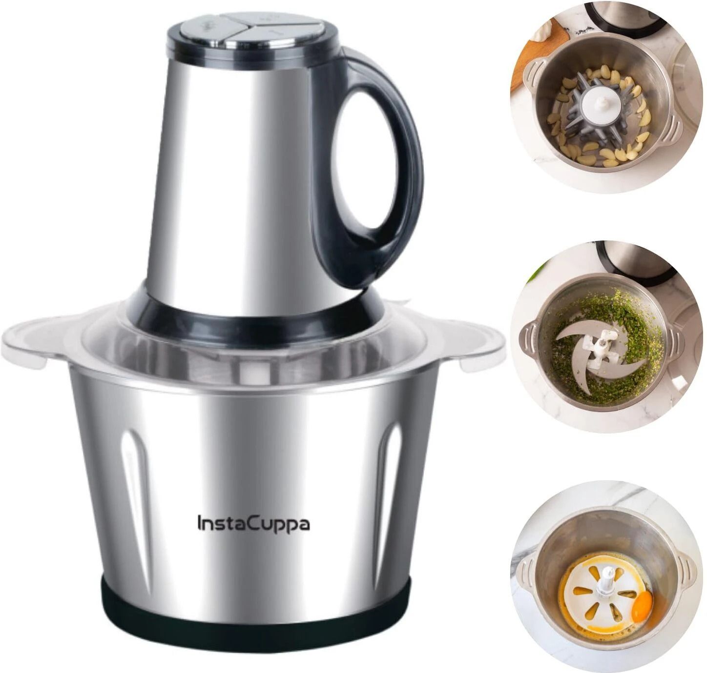 Electric Chopper with 3 Attachments - GarlicPeeler, SS Chopping Blades,EggBeater Electric Vegetable & Fruit Chopper