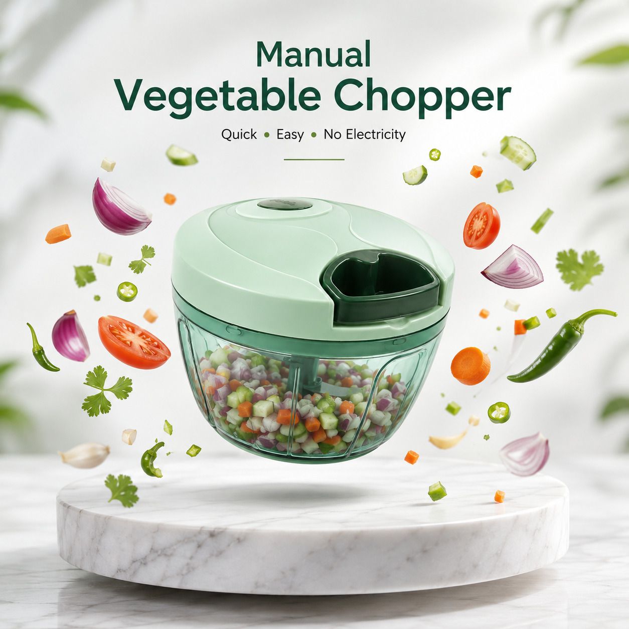 ckpai by kinjal Manual Pull Chopper -3 Stainless Steel Blades 450ml Easy Onion Chopping Electric Vegetable & Fruit Chopper-picture-24